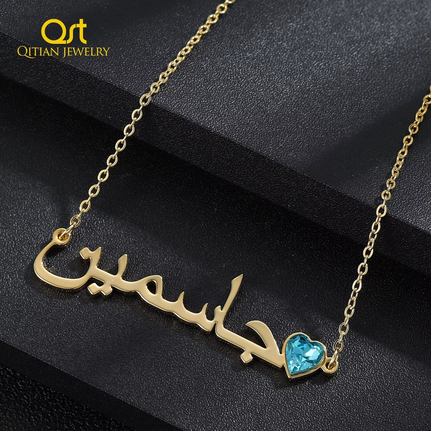 Custom Arabic Name Necklace with Birthstone Stainless Steel Jewelry Gold Nameplated Trending Necklaces for Women Christmas Gift