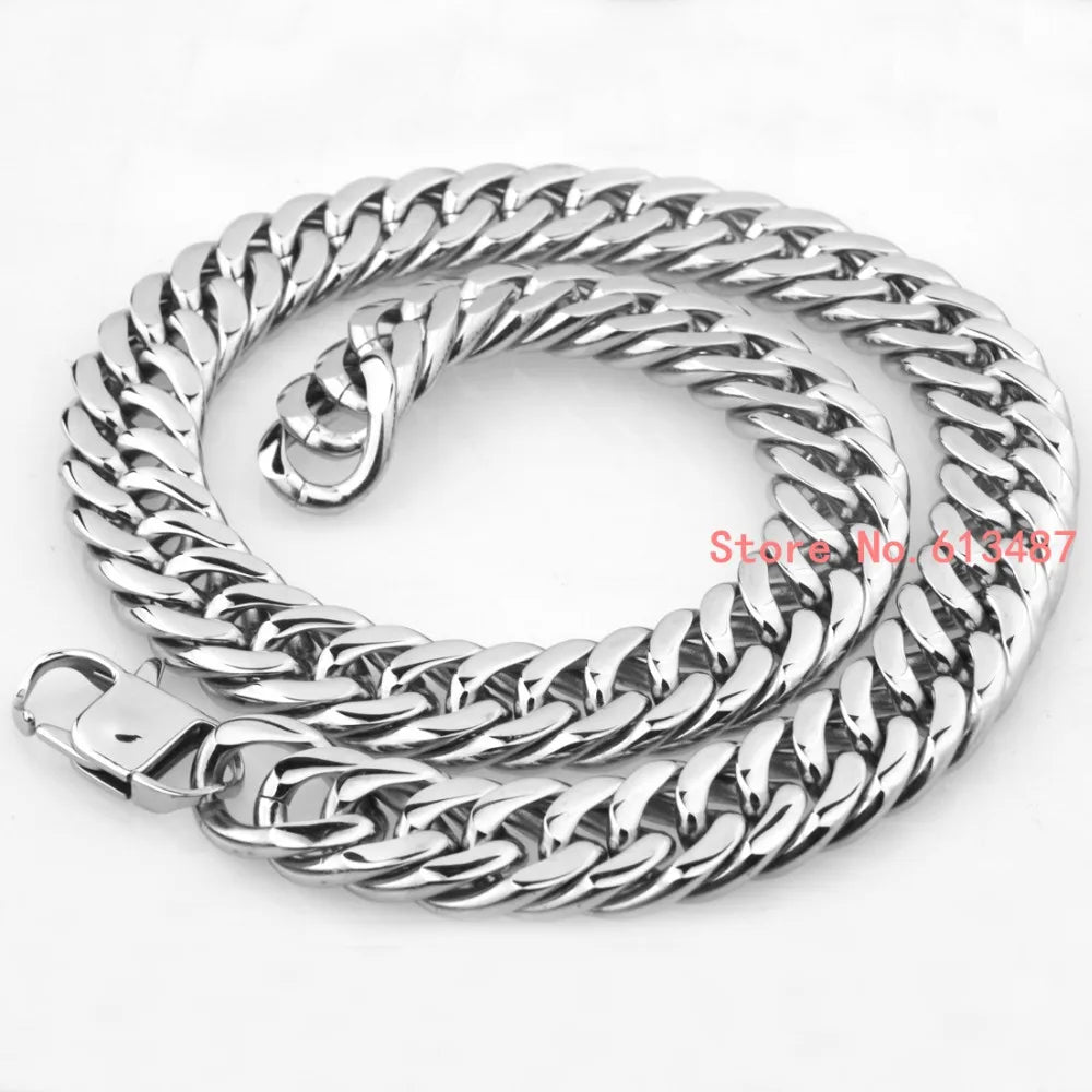 High Quality Silver Color Stainless Steel Men'S Chain Necklace Heavy Huge Jewelry Curb Cuban Chain 7"-40" 18Mm Gift