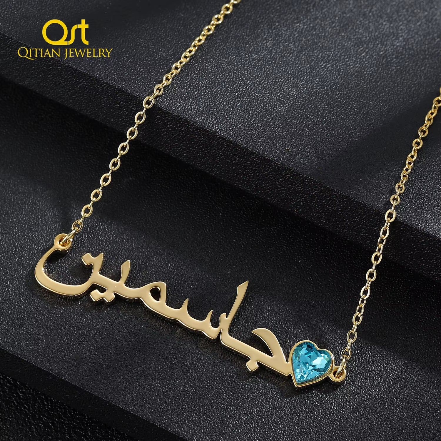 Custom Arabic Name Necklace with Birthstone Stainless Steel Jewelry Gold Nameplated Trending Necklaces for Women Christmas Gift