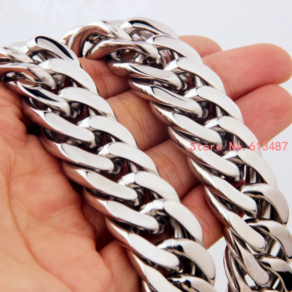High Quality Silver Color Stainless Steel Men'S Chain Necklace Heavy Huge Jewelry Curb Cuban Chain 7"-40" 18Mm Gift