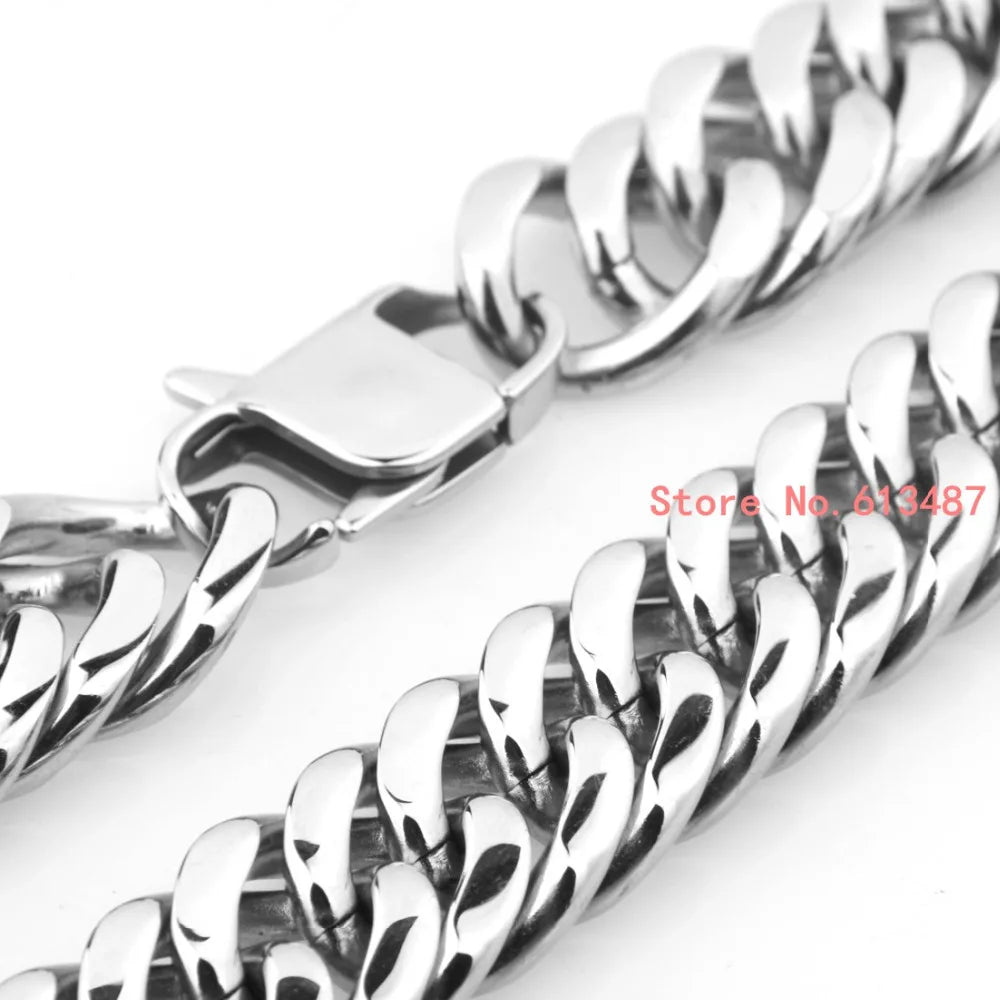 High Quality Silver Color Stainless Steel Men'S Chain Necklace Heavy Huge Jewelry Curb Cuban Chain 7"-40" 18Mm Gift