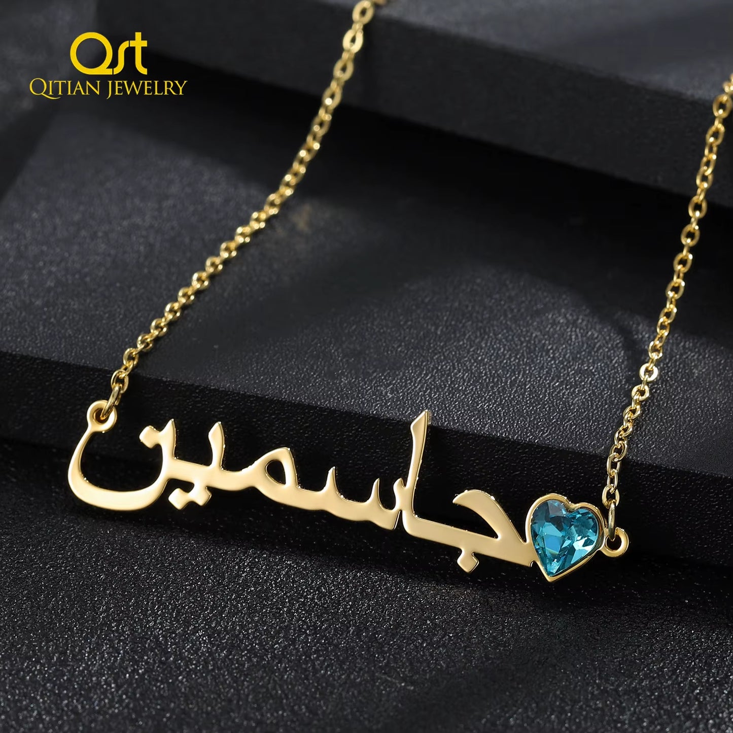 Custom Arabic Name Necklace with Birthstone Stainless Steel Jewelry Gold Nameplated Trending Necklaces for Women Christmas Gift
