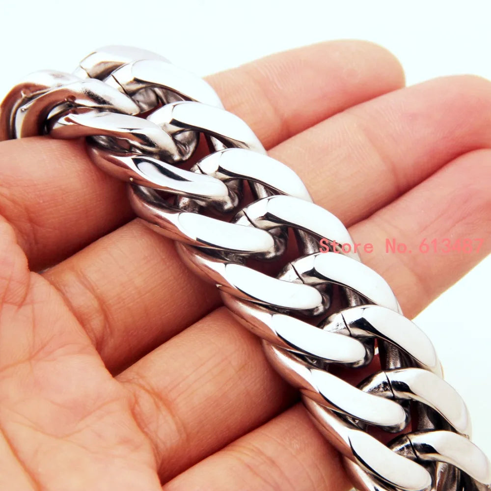 High Quality Silver Color Stainless Steel Men'S Chain Necklace Heavy Huge Jewelry Curb Cuban Chain 7"-40" 18Mm Gift